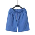 Men's blue linen cargo shorts with adjustable drawstring and elastic waistband for summer - Sapphire Blue