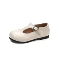 Beige girls' T-strap Mary Jane shoes with soft sole and buckle detail - 23 / Off White