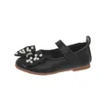 Elegant black Mary Jane princess shoes for girls with a pearl bow and soft sole - Size 23 / Insole 14.3cm / Black