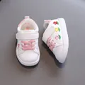 Toddler white walking shoes with pink laces and embroidered flower details for girls - Inner Length 12.5cm / Size 16 / Pink