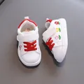White toddler walking shoes with red laces and floral embroidery for 1-3 years old - Inner Length 12.5cm / Size 16 / Red