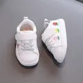 White toddler walking shoes with colorful floral embroidery and silver hook-and-loop - Inner Length 12.5cm / Size 16 / Silver