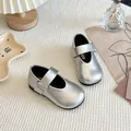 Silver metallic Mary Jane princess shoes for girls with adjustable buckle strap - Silver
