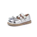 Stylish girls silver Mary Jane princess shoes with double buckles and bow detail. - Size 23 (Inner Length 14.7cm) / Silver