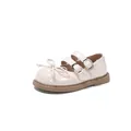 Elegant off-white girls princess Mary Jane shoes featuring double buckles and bow detail - Size 23 (Inner Length 14.7cm) / Beige