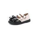 Classic black and white color-blocked girls' Mary Jane shoes with sweet bow detail - Size 23 (Inner Length 14.7cm) / Black and White Patchwork