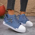 Blue denim high-top canvas sneakers with heart charms and decorative zippers - 36 / Sky Blue