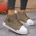 Women's khaki high-top canvas sneakers with heart charms and white soles - 36 / Khaki