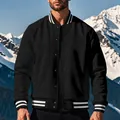Veste bomber varsity noire pour hommes avec doublure polaire et rayures blanches - Noir