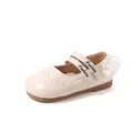 Elegant cream toddler girl Mary Jane shoes with delicate lace trim and double straps - Size 21 Inner Length 13.9cm / Beige