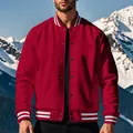 Veste teddy classique rouge pour homme avec bordures rayées et boutons-pression - Rouge
