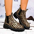Trendy leopard print Chelsea boots with chunky platform lug sole for winter outdoor wear - 35 / Leopard Print