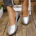 Elegant silver pointed-toe wedge pumps for women with stylish crocodile pattern texture - 36 / Silver