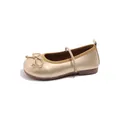 Elegant gold metallic girls' princess shoes featuring a decorative bow and elastic strap - Size 23 Inner Length 14cm / Bowknot Style (588) / Gold