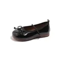 Classic black patent leather girls Mary Jane shoes featuring a sweet bow and elastic strap - Size 23 Inner Length 14cm / Bowknot Style (588) / Black