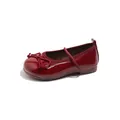 Classic burgundy patent leather girls' princess flats with delicate bow detail - Size 23 Inner Length 14cm / Bowknot Style (588) / Red