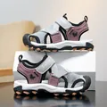 Boys' breathable mesh sports sandals with soft anti-slip soles and closed-toe protection - 28 / Black and Gray