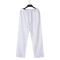 Men's breathable white cotton linen beach pants featuring a comfortable drawstring waist - S / Bottoms / White