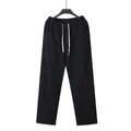 Men's breathable black cotton linen casual trousers with elastic drawstring waist - S / Bottoms / Black