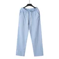 Light blue men's breathable cotton linen straight pants with drawstring elastic waist - Light Blue
