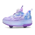 Chaussures à roulettes doubles pour enfants dégradé violet avec boucle de serrage - Violet fluorescent