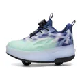 Chaussures à roulettes double pour enfants dégradé vert menthe avec boucle rotative. - Vert Fluorescent