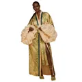 Robe de plage longue imprimée avec manches à volants surdimensionnées pour les vacances - Taille unique / Hauts / Feuille Abricot