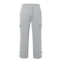 Detailed view of men's grey cargo sweatpants with drawstring waist and pockets - S / Bottoms / Light Gray