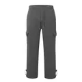 Close-up of men's dark grey cargo sweatpants with multi-pockets and drawstring hem - S / Bottoms / Dark Gray
