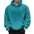 Ανδρικό oversized φούτερ με κουκούλα από φλις σε έντονο τιρκουάζ χρώμα μαλλί προβάτου - Άκουα