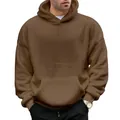Ανδρικό oversized καφέ φούτερ με κουκούλα από fleece διπλής όψης με υφή αρνιού - Σκούρο Καφέ