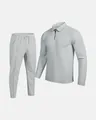 Detailed view of grey waffle knit casual set with half-zip top and matching joggers - S / Top And Bottom / Gray