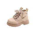 Toddler British style Martin boots in beige pebbled leather with side zipper closure - Off White