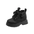 British style black Martin boots for toddlers and children featuring side zipper - Black