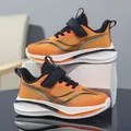 Chaussures de course orange respirantes en mesh pour garçons avec bandes velcro ajustables - Orange Fluorescent