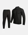 Mens black waffle knit tracksuit set featuring a quarter-zip polo and drawstring pants - S / Top And Bottom / Black