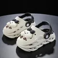 Cute cartoon character clogs for boys in cream white with waterproof anti-slip design - 28 / Rice Black