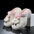 Comfortable summer thick sole platform clogs in white and pink with cute charms adornments - 28 / Rice Pink
