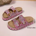 Sandalias de plataforma rosa con pedrería, plantilla de corcho y correas de hebilla - 38 / Rosa Rojo (Variante 1)