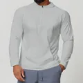 Men's light grey long sleeve quick-dry sports hoodie with 1/4 zip and front pocket - S / Tops / Grayish White