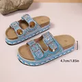 Sandalias de plataforma azul claro con pedrería, suela de corcho y tacón de 4,7 cm - 38 / Azul Cielo (Variante 1)