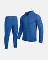 Detailed view of the blue waffle textured fabric on a men's hooded tracksuit set. - Sapphire Blue
