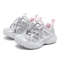 Stylish silver children's mesh sports sandals with pink accents and non-slip thick sole - 27 / Dusty Pink