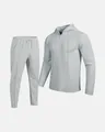 Light grey men's waffle knit tracksuit with hooded top and matching jogger pants - S / Top And Bottom / Gray