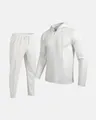 Close-up of men's white waffle knit tracksuit set with hooded top and drawstring pants. - S / Top And Bottom / White