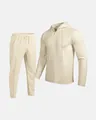 Detailed texture of men's cream waffle knit hoodie and matching jogger pants set - S / Top And Bottom / Khaki