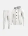 Men's two-piece white waffle knit set featuring a hooded cardigan and matching jogger pants - S / Top And Bottom / White