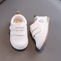 Classic white toddler walking shoes with soft soles and velcro straps for ages 1-3 - Khaki