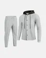 Men's light grey waffle knit two-piece casual tracksuit with black contrast hood - S / Top And Bottom / Gray