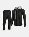 Men's black waffle knit 2-piece tracksuit set with light grey hooded cardigan and pants. - S / Top And Bottom / Black